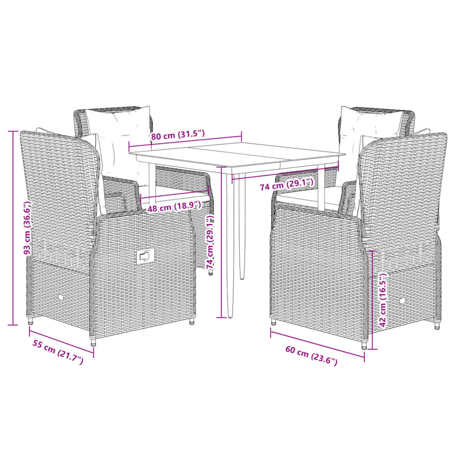 5-delige Tuinset met kussens poly rattan beige