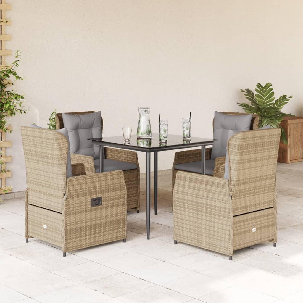 5-delige Tuinset met kussens poly rattan beige