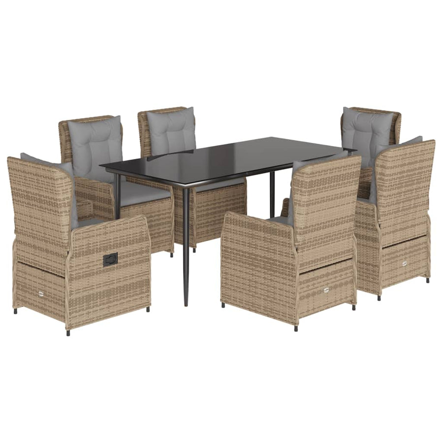7-delige Tuinset met kussens poly rattan beige