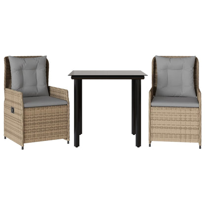 3-delige Tuinset met kussens poly rattan beige