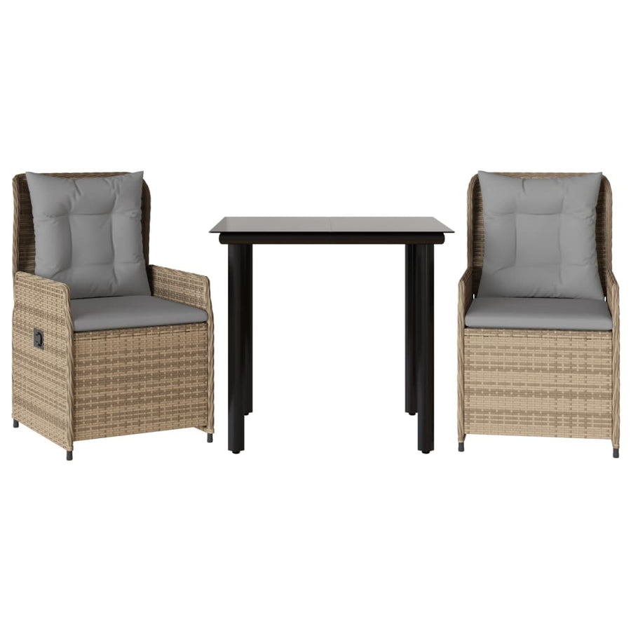 3-delige Tuinset met kussens poly rattan beige