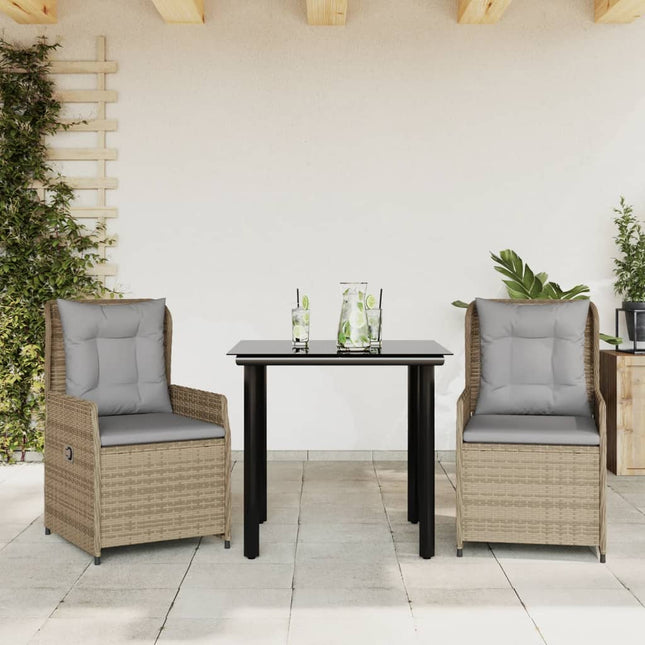 3-delige Tuinset met kussens poly rattan beige