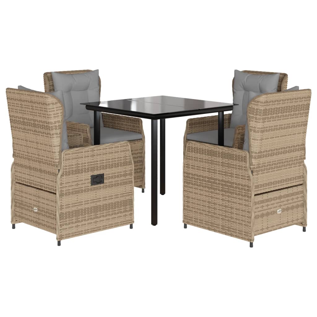 5-delige Tuinset met kussens poly rattan beige