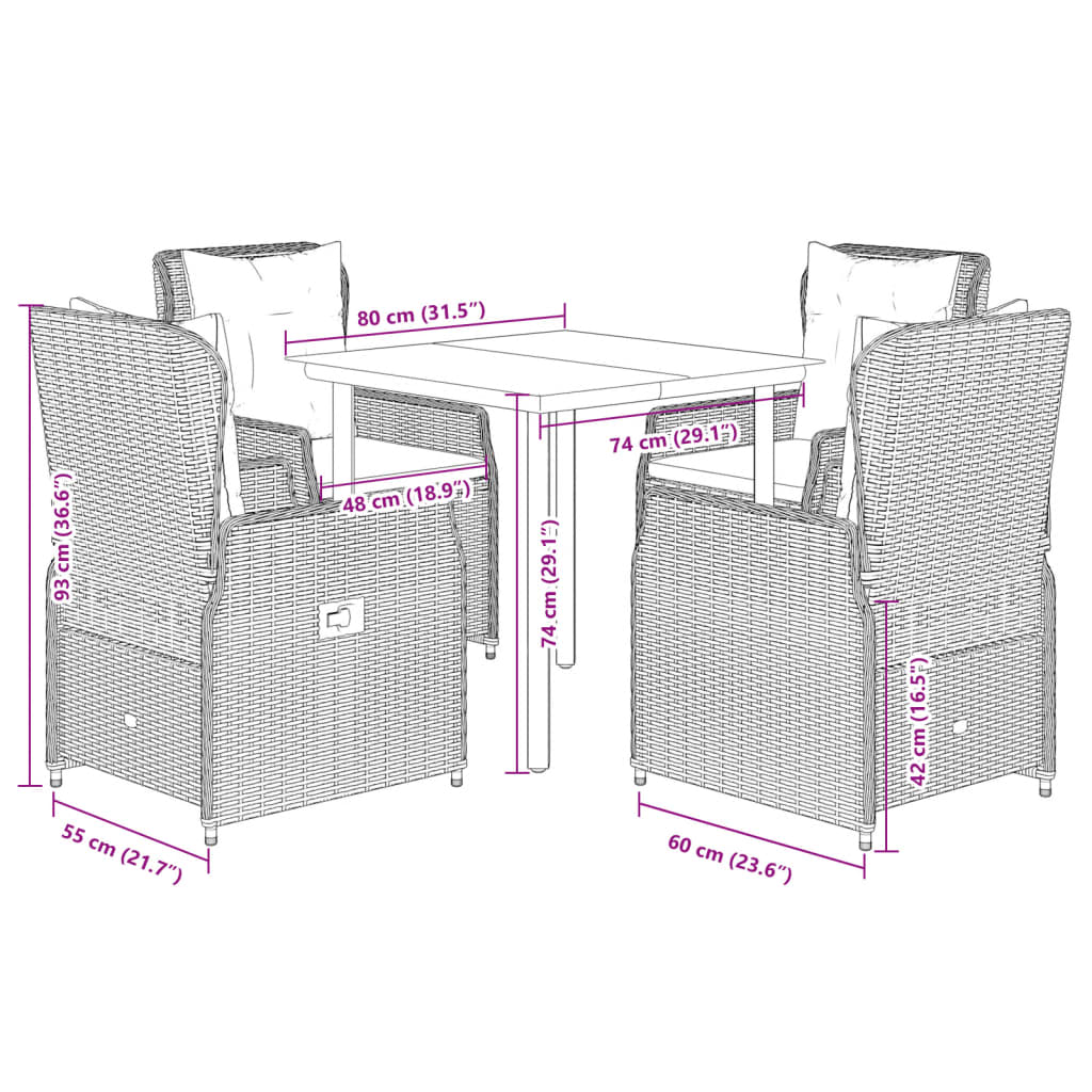 5-delige Tuinset met kussens poly rattan beige
