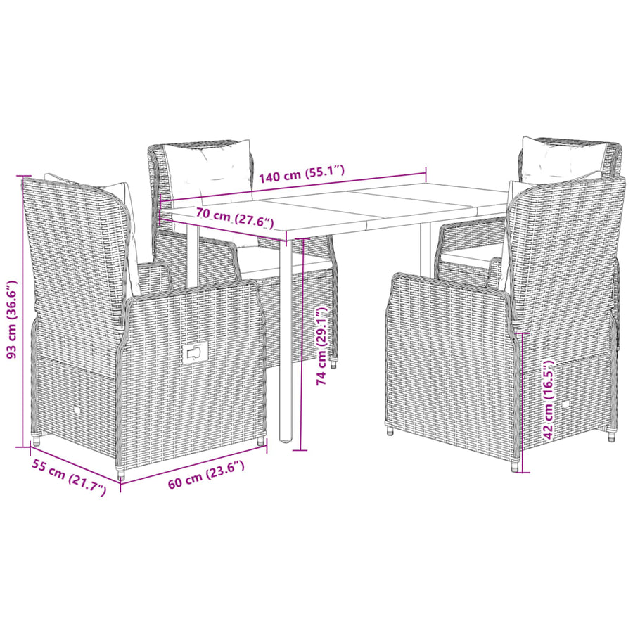 5-Delige Tuinset Met Kussens Poly Rattan 4 140 x 70 x 74 cm beige en lichtgrijs