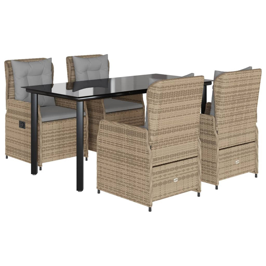 5-delige Tuinset met kussens poly rattan beige
