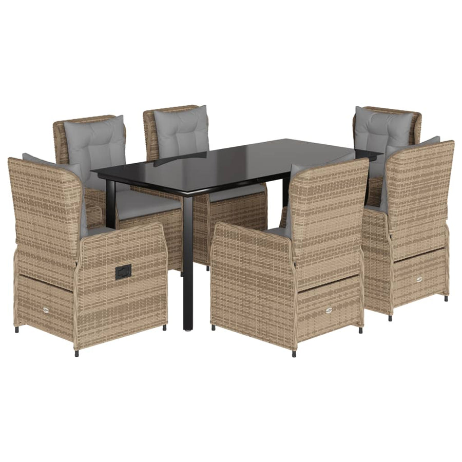 7-delige Tuinset met kussens poly rattan beige