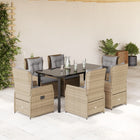 7-Piece Poly Rattan Garden Furniture Set with Cushions - Beige