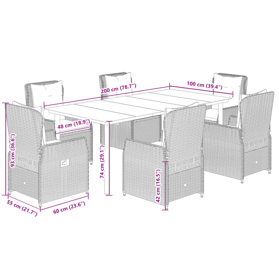 7-Delige Tuinset Met Kussens Poly Rattan Beige
