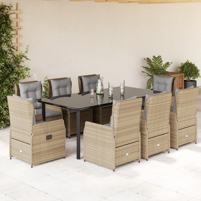 9-delige Tuinset met kussens poly rattan beige