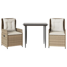 3-delige Tuinset met kussens poly rattan beige