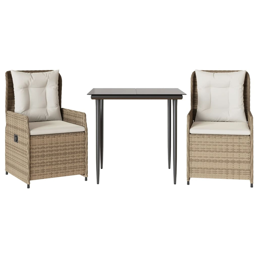 3-delige Tuinset met kussens poly rattan beige