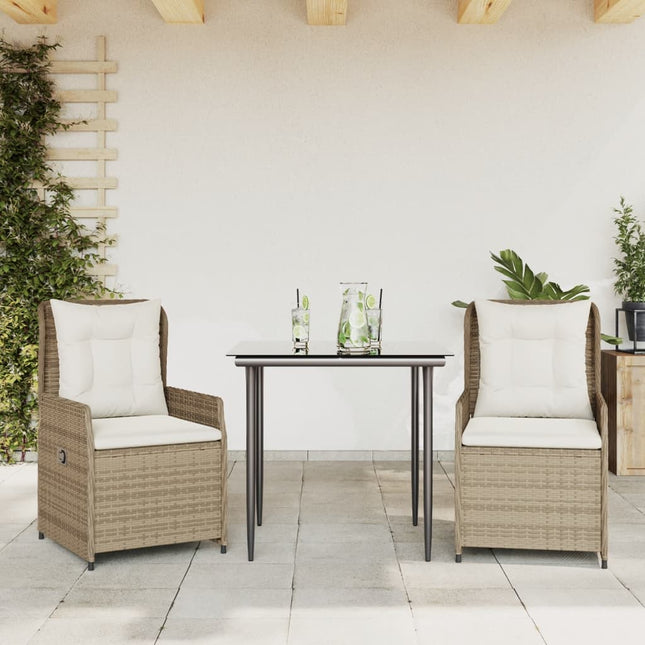 3-delige Tuinset met kussens poly rattan beige