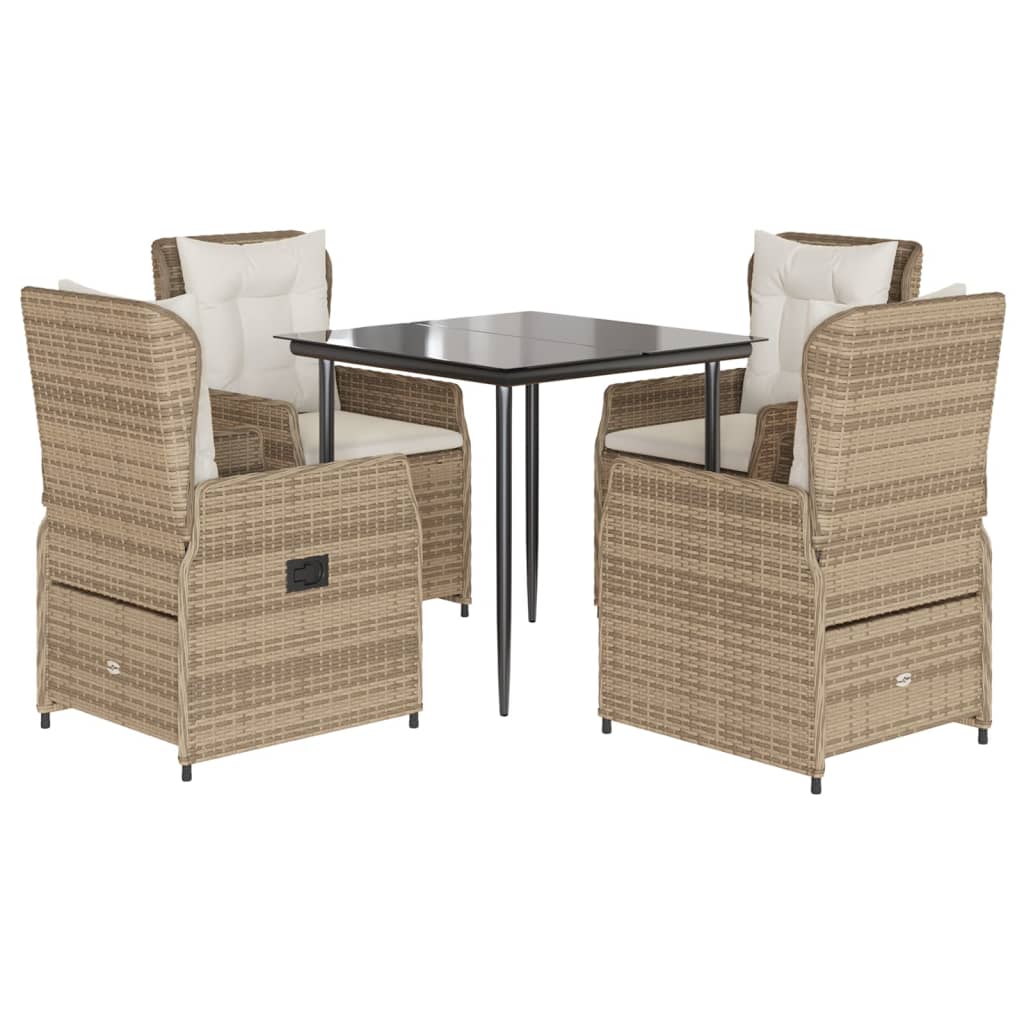 5-delige Tuinset met kussens poly rattan beige