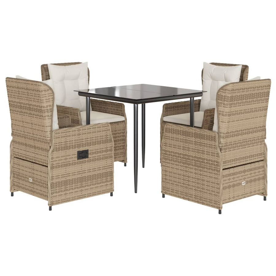 5-delige Tuinset met kussens poly rattan beige