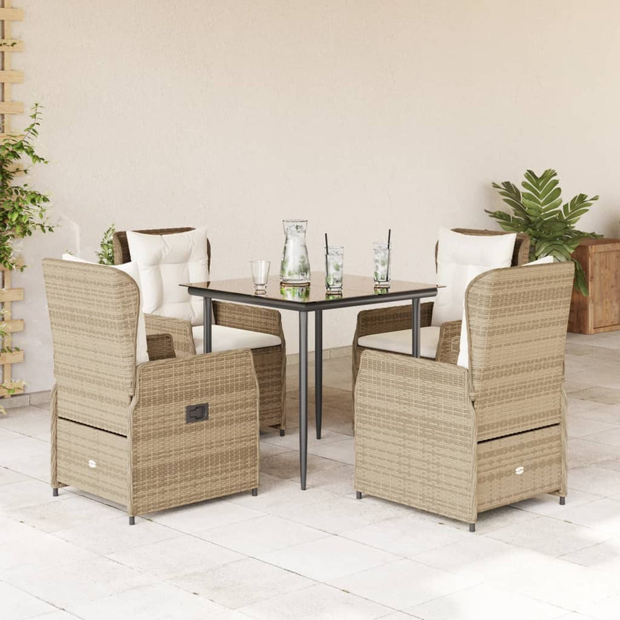 5-delige Tuinset met kussens poly rattan beige