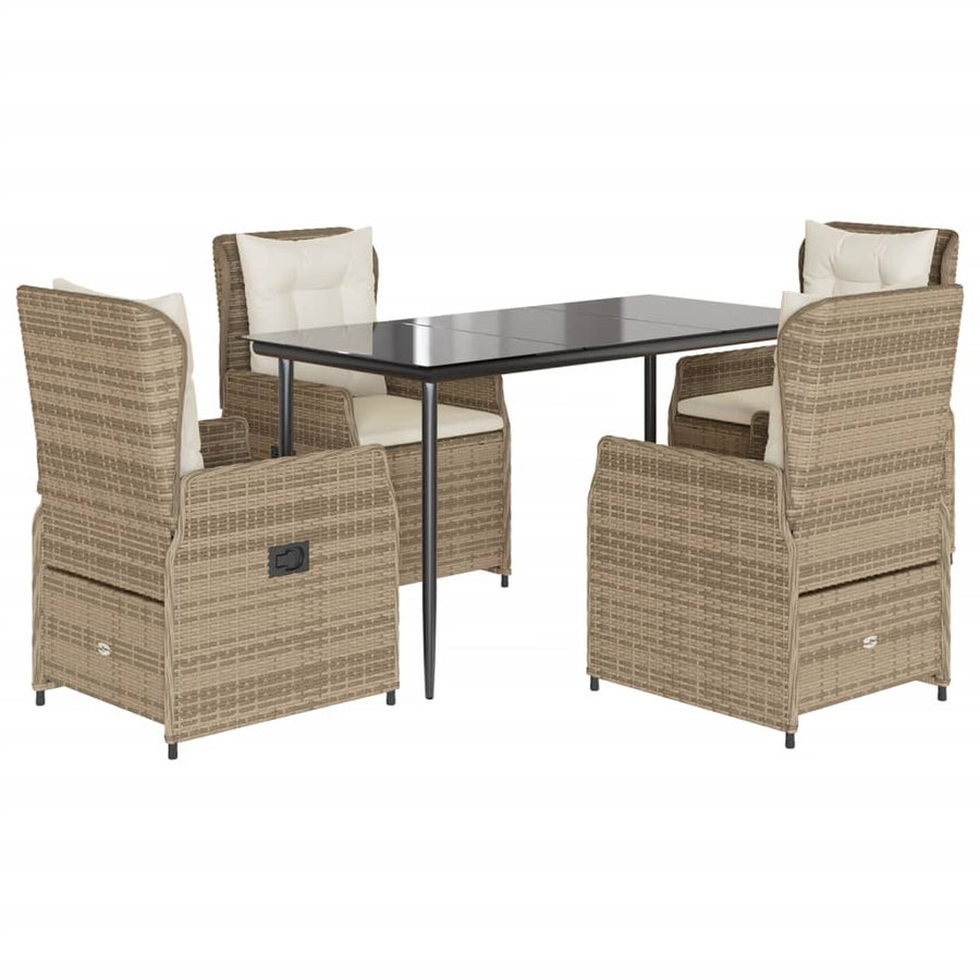 5-Delige Tuinset Met Kussens Poly Rattan 4 140 x 70 x 74 cm beige en crèmewit
