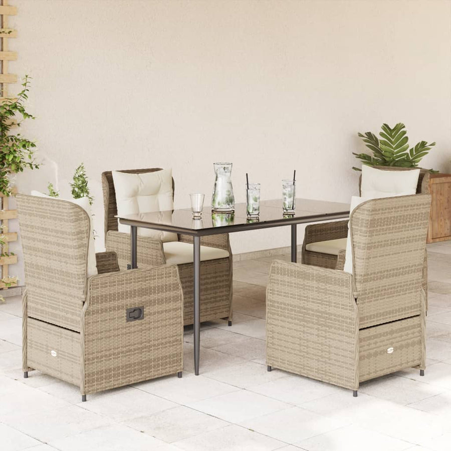 5-Delige Tuinset Met Kussens Poly Rattan 4 140 x 70 x 74 cm beige en crèmewit