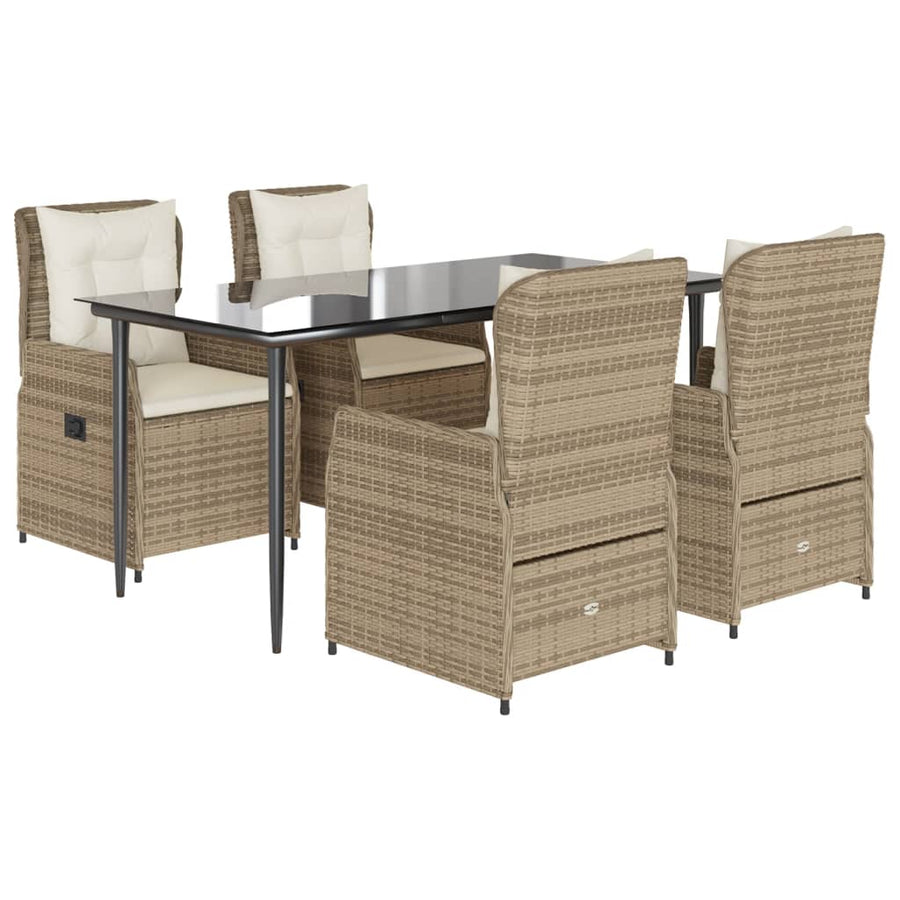 5-delige Tuinset met kussens poly rattan beige