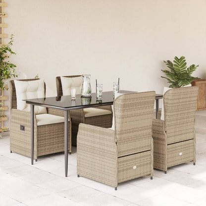 5-delige Tuinset met kussens poly rattan beige