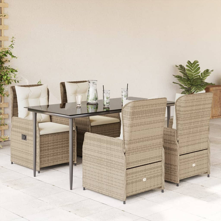 5-delige Tuinset met kussens poly rattan beige