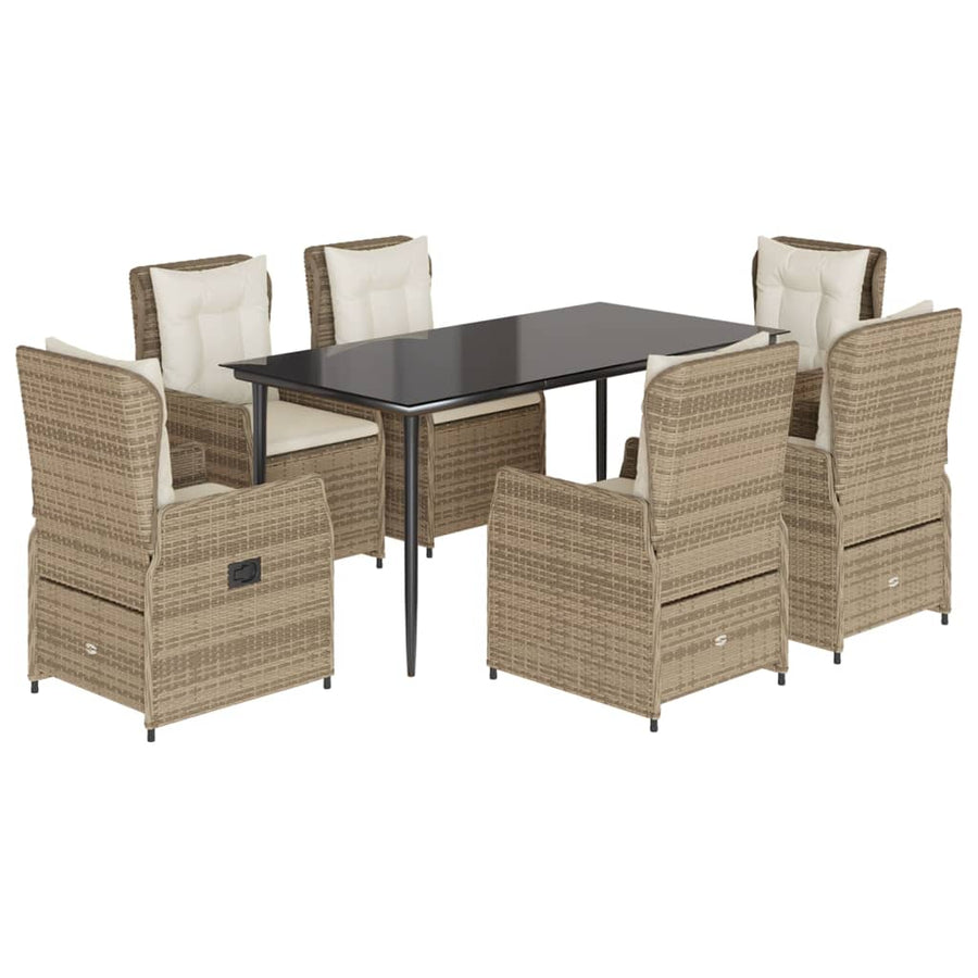 7-delige Tuinset met kussens poly rattan beige