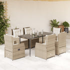 7-Piece Poly Rattan Garden Furniture Set with Cushions - Beige
