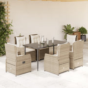 7-Piece Poly Rattan Garden Furniture Set with Cushions - Beige