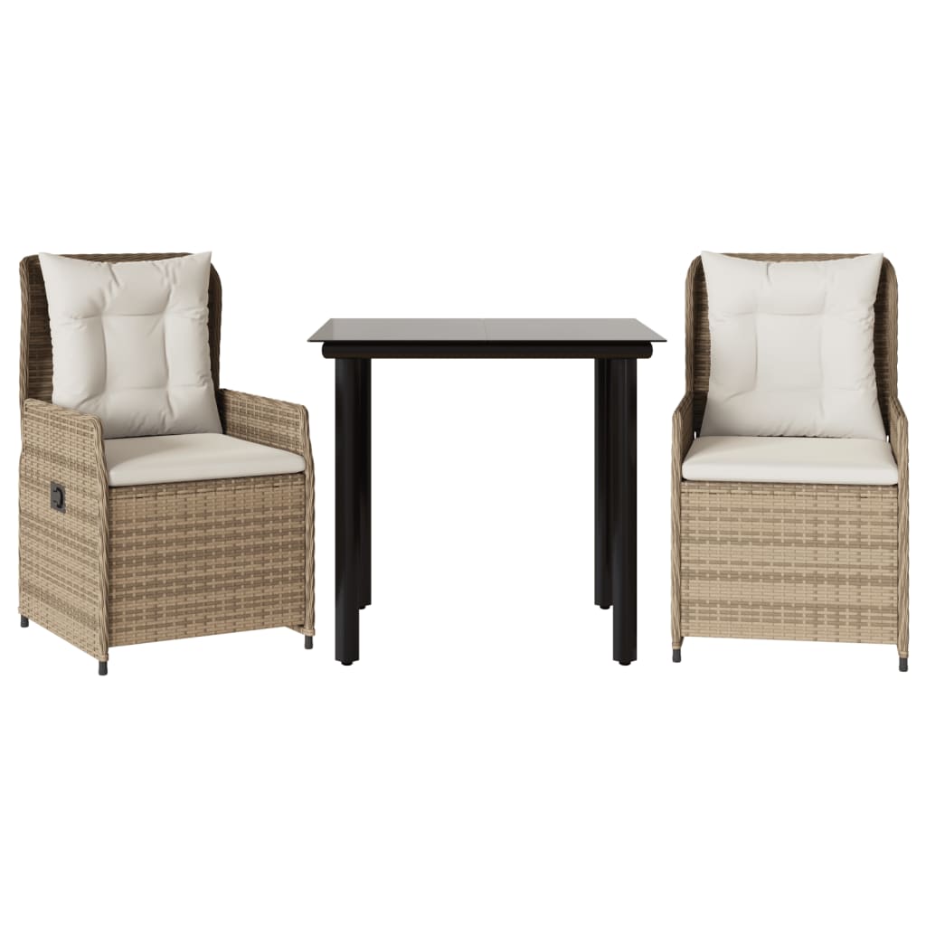 3-delige Tuinset met kussens poly rattan beige
