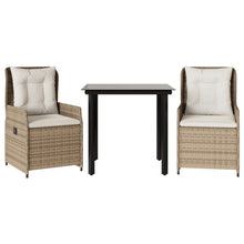 3-delige Tuinset met kussens poly rattan beige