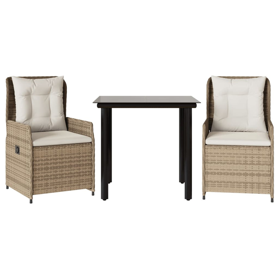 3-delige Tuinset met kussens poly rattan beige