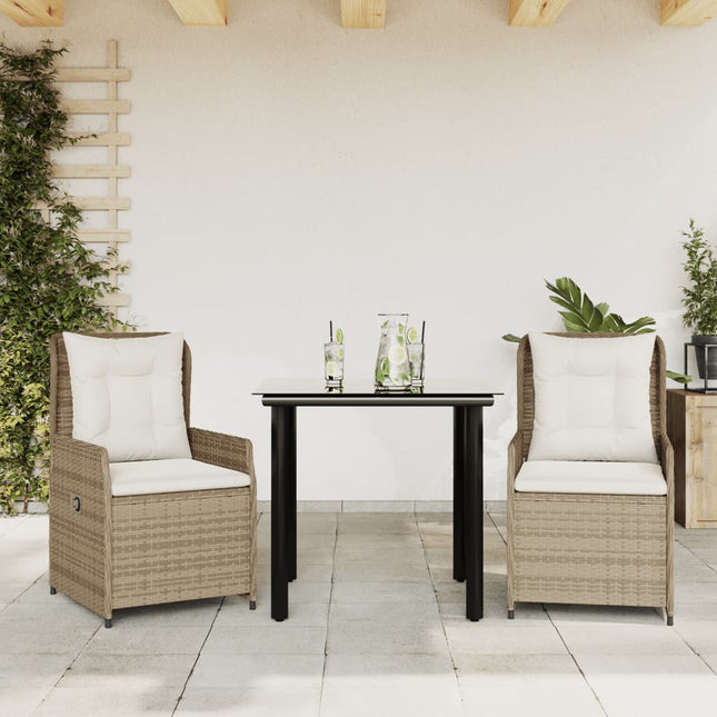 3-delige Tuinset met kussens poly rattan beige