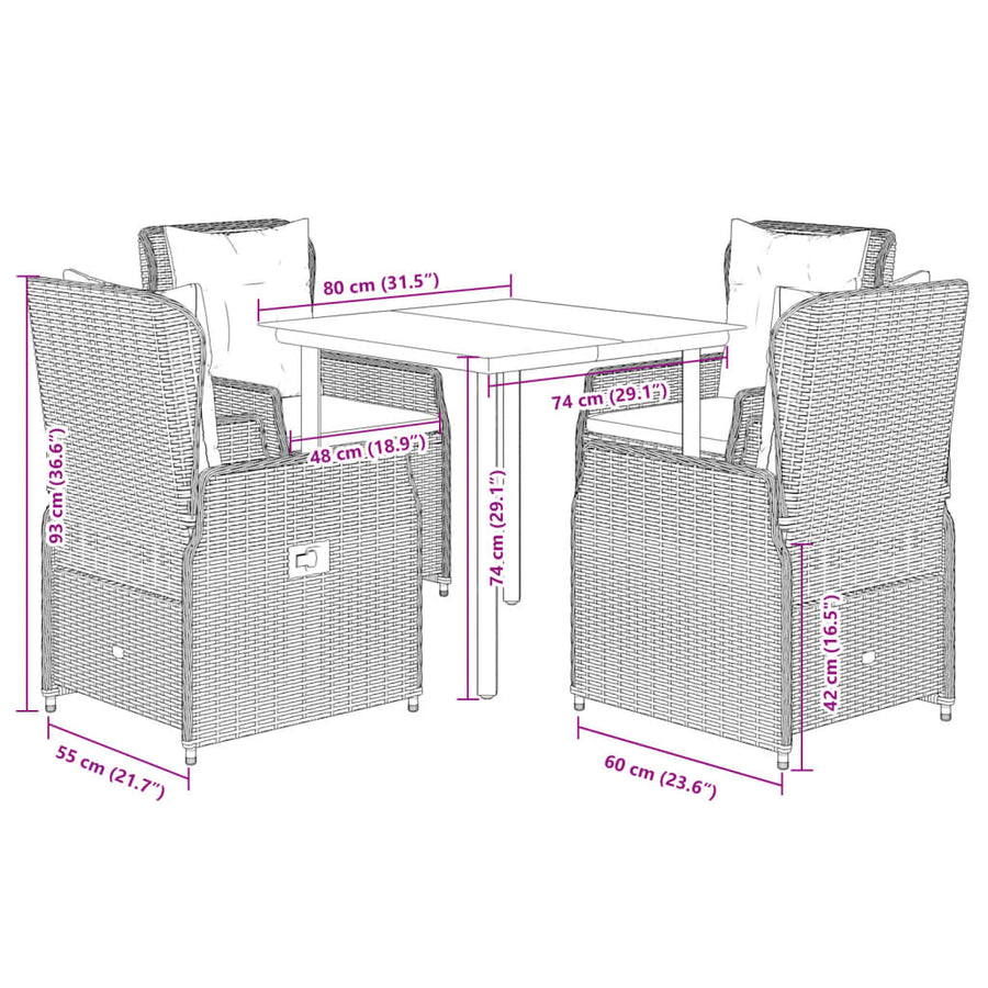 5-delige Tuinset met kussens poly rattan beige