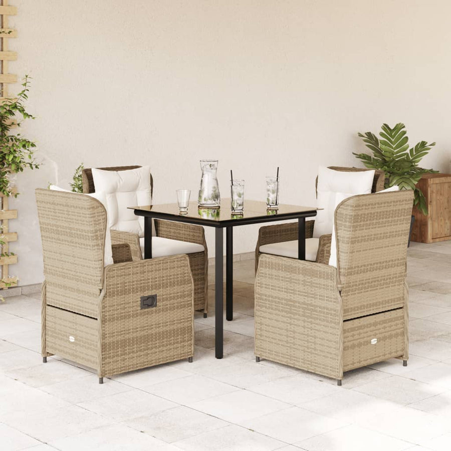 5-delige Tuinset met kussens poly rattan beige