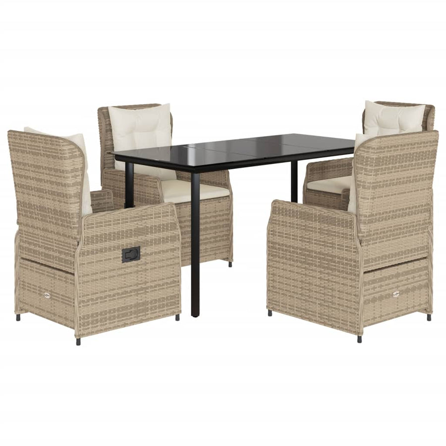 5-Delige Tuinset Met Kussens Poly Rattan 4 140 x 70 x 74 cm beige en crèmewit