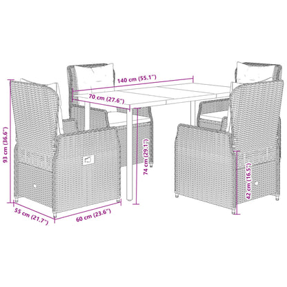 5-Delige Tuinset Met Kussens Poly Rattan 4 140 x 70 x 74 cm beige en crèmewit