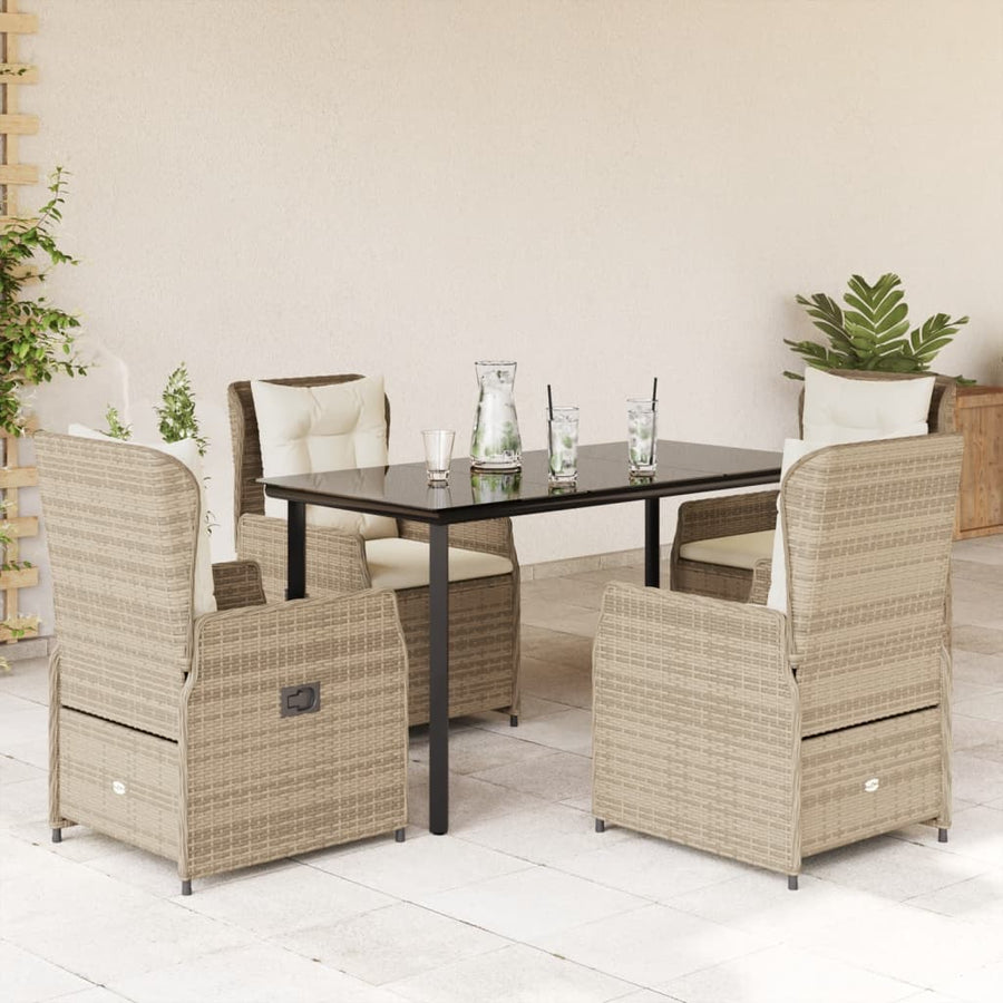 5-Delige Tuinset Met Kussens Poly Rattan 4 140 x 70 x 74 cm beige en crèmewit