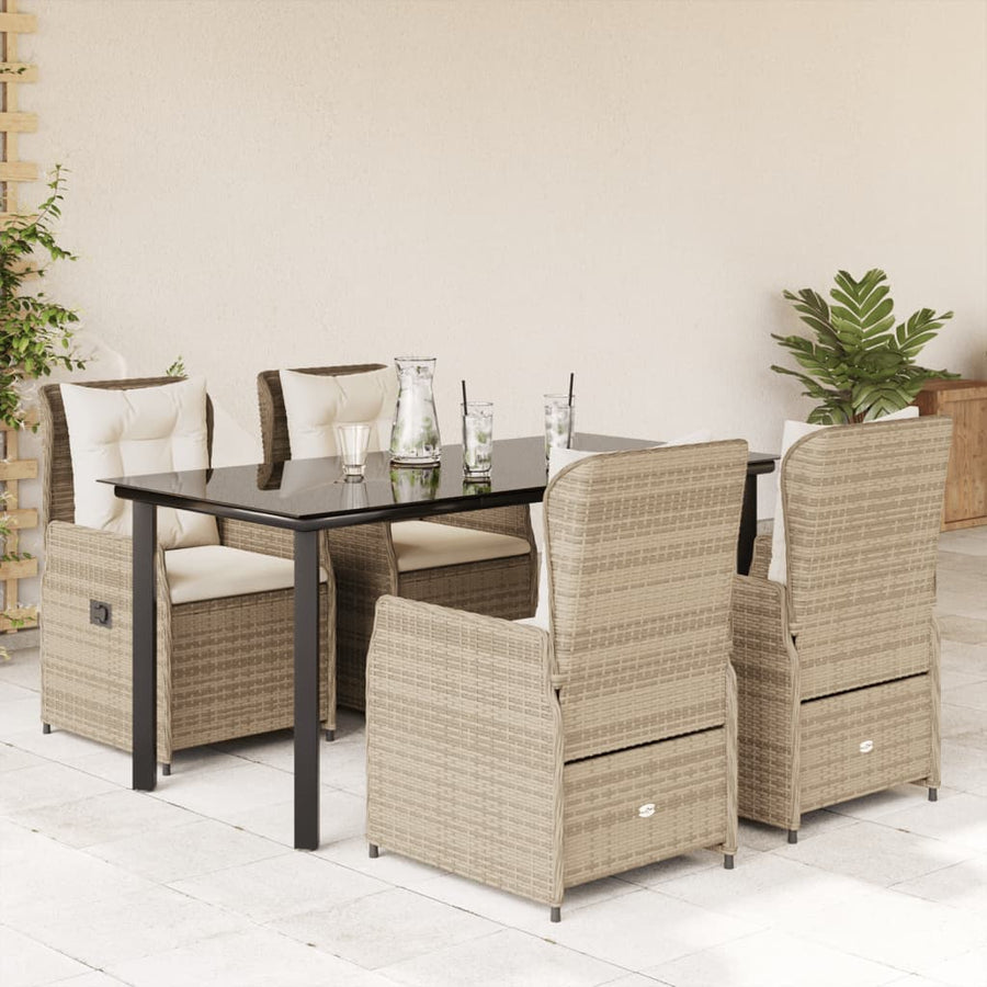 5-delige Tuinset met kussens poly rattan beige