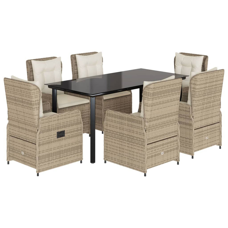 7-delige Tuinset met kussens poly rattan beige