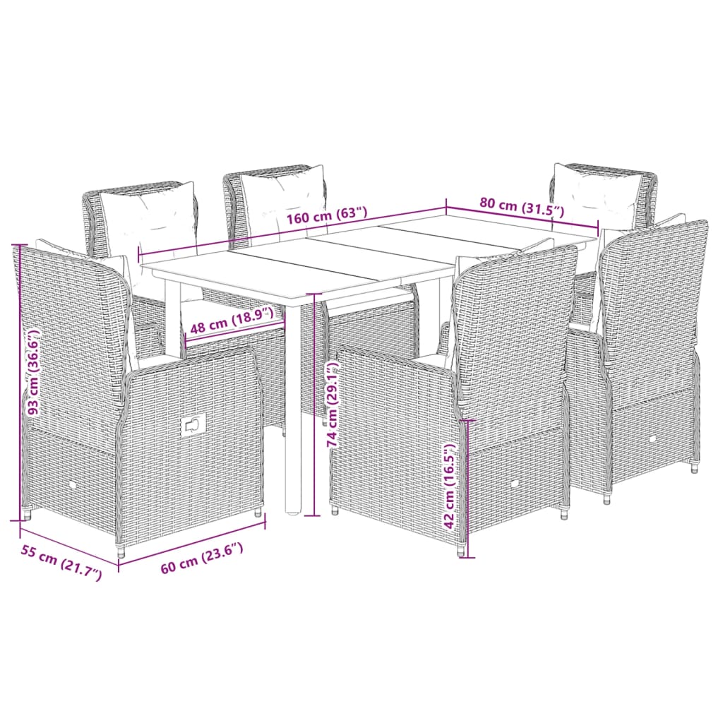 7-delige Tuinset met kussens poly rattan beige