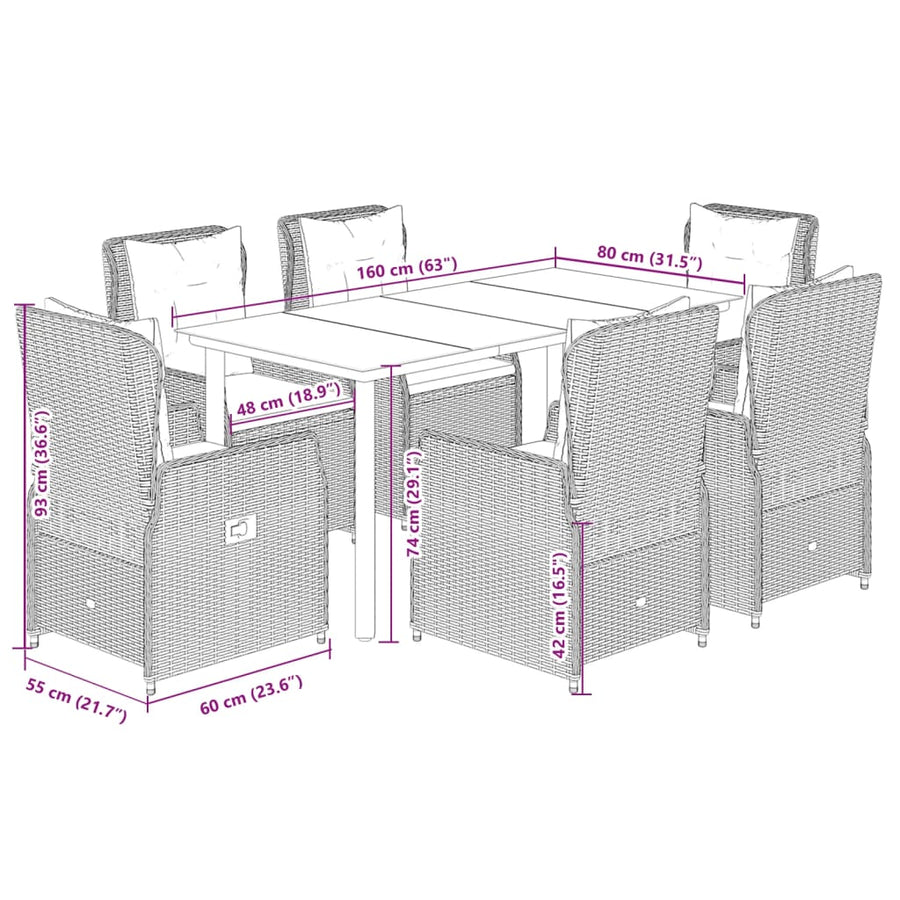7-delige Tuinset met kussens poly rattan beige