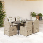 7-Piece Poly Rattan Garden Furniture Set with Cushions - Beige