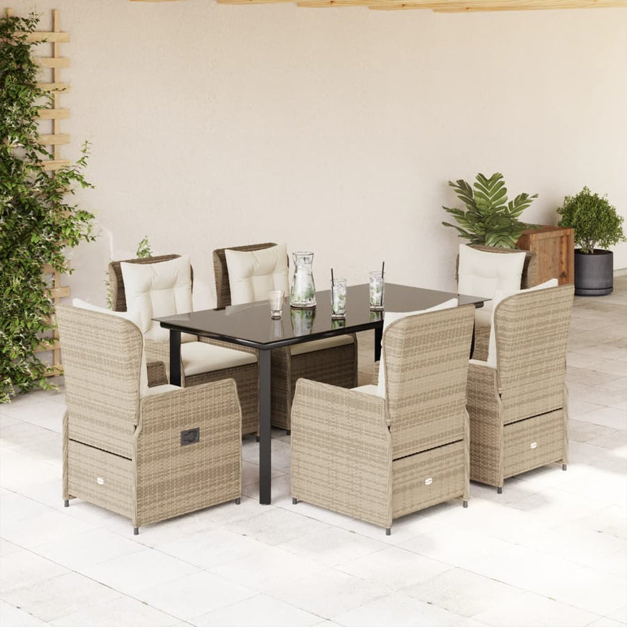 7-delige Tuinset met kussens poly rattan beige
