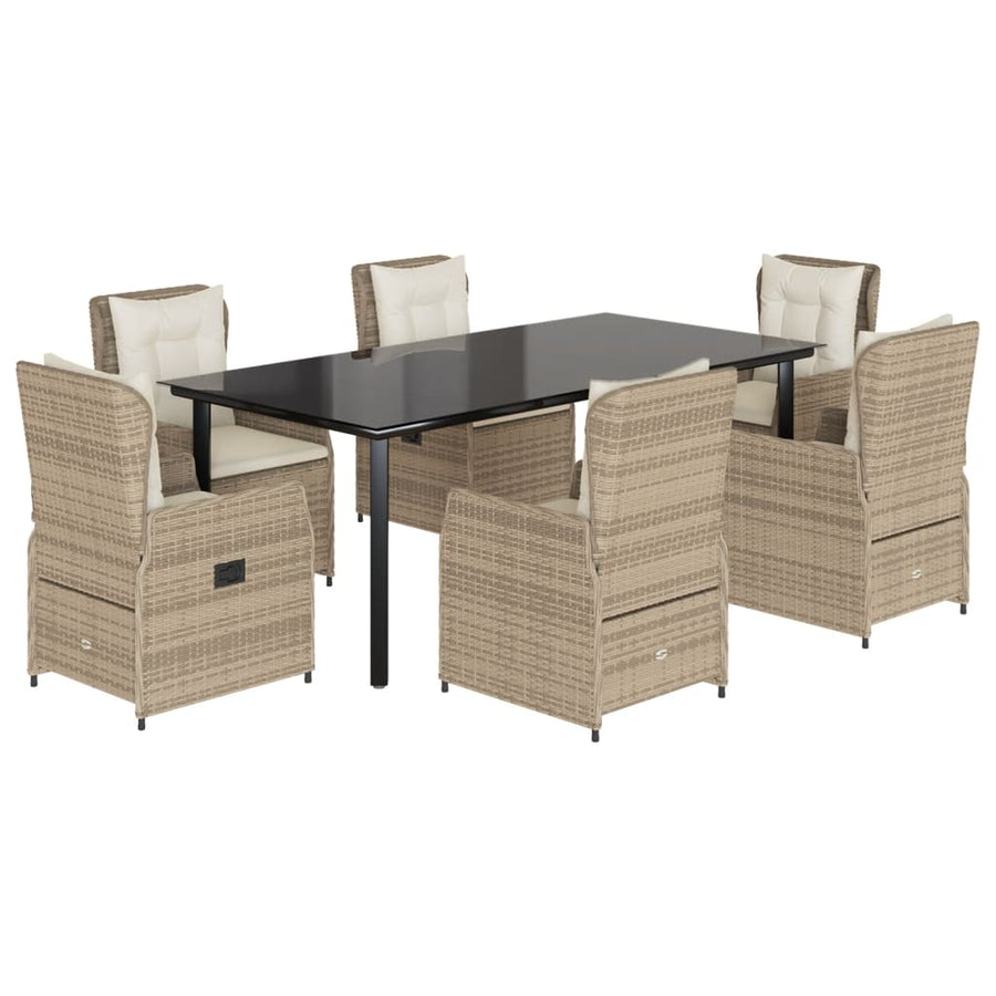 7-Delige Tuinset Met Kussens Poly Rattan Beige