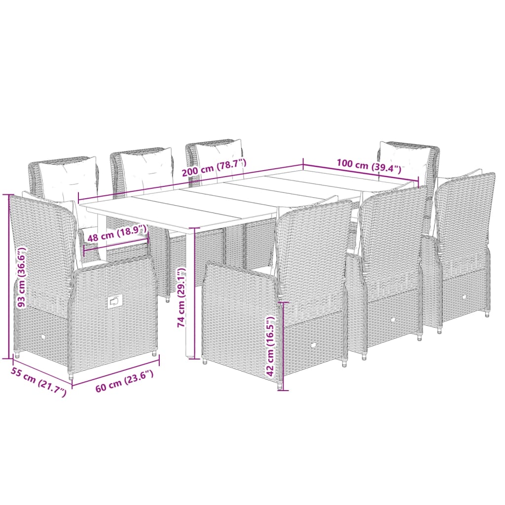 9-Delige Tuinset Met Kussens Poly Rattan 8