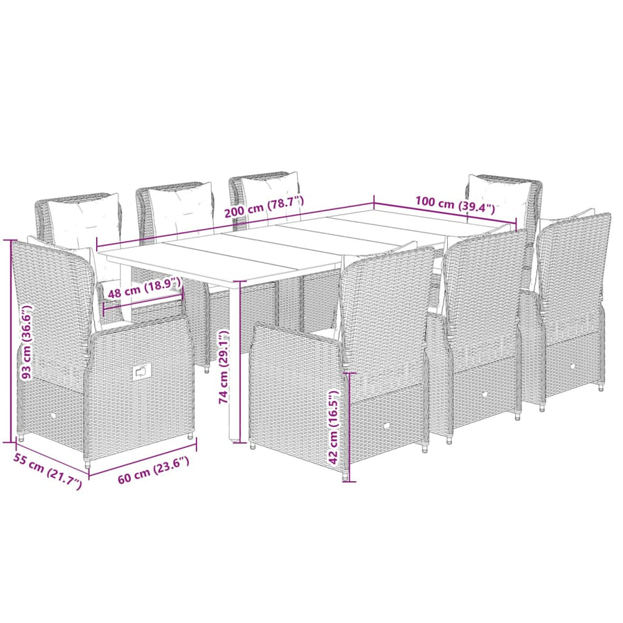 9-Delige Tuinset Met Kussens Poly Rattan 8