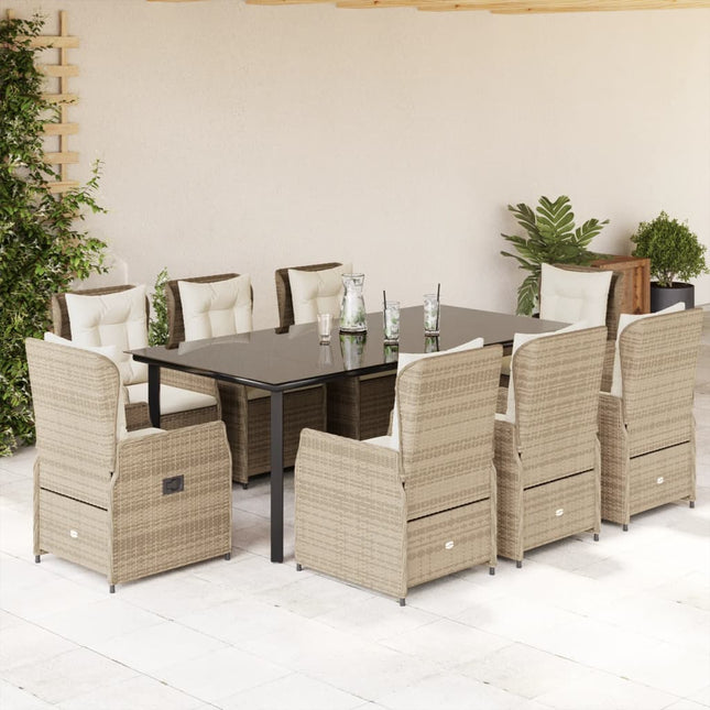 9-delige Tuinset met kussens poly rattan beige