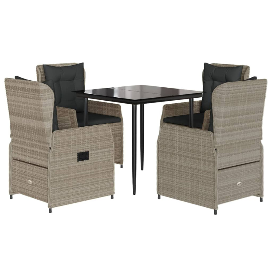 5-delige Tuinset met kussens poly rattan lichtgrijs