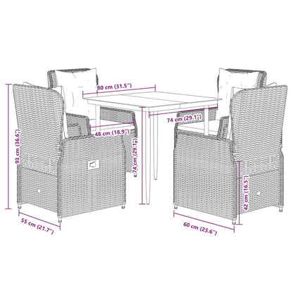 5-delige Tuinset met kussens poly rattan lichtgrijs