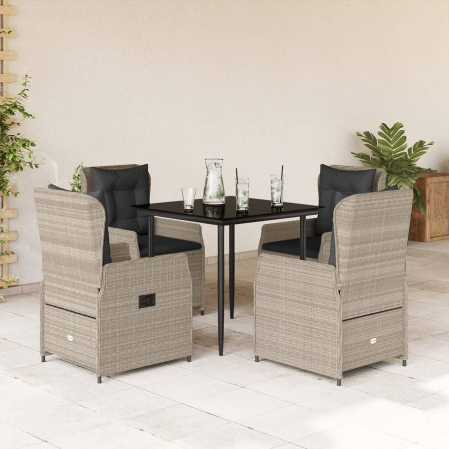 5-delige Tuinset met kussens poly rattan lichtgrijs
